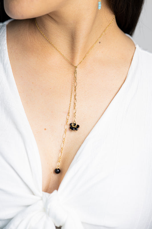 Collier Cravate et perle d'eau douce - noir